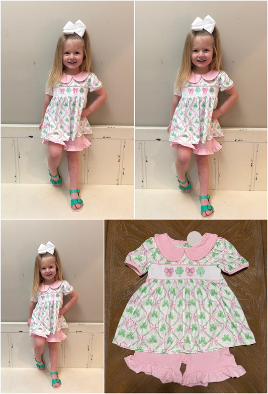 PINK CLOVER BOW EMBROIDERY SHORT SET