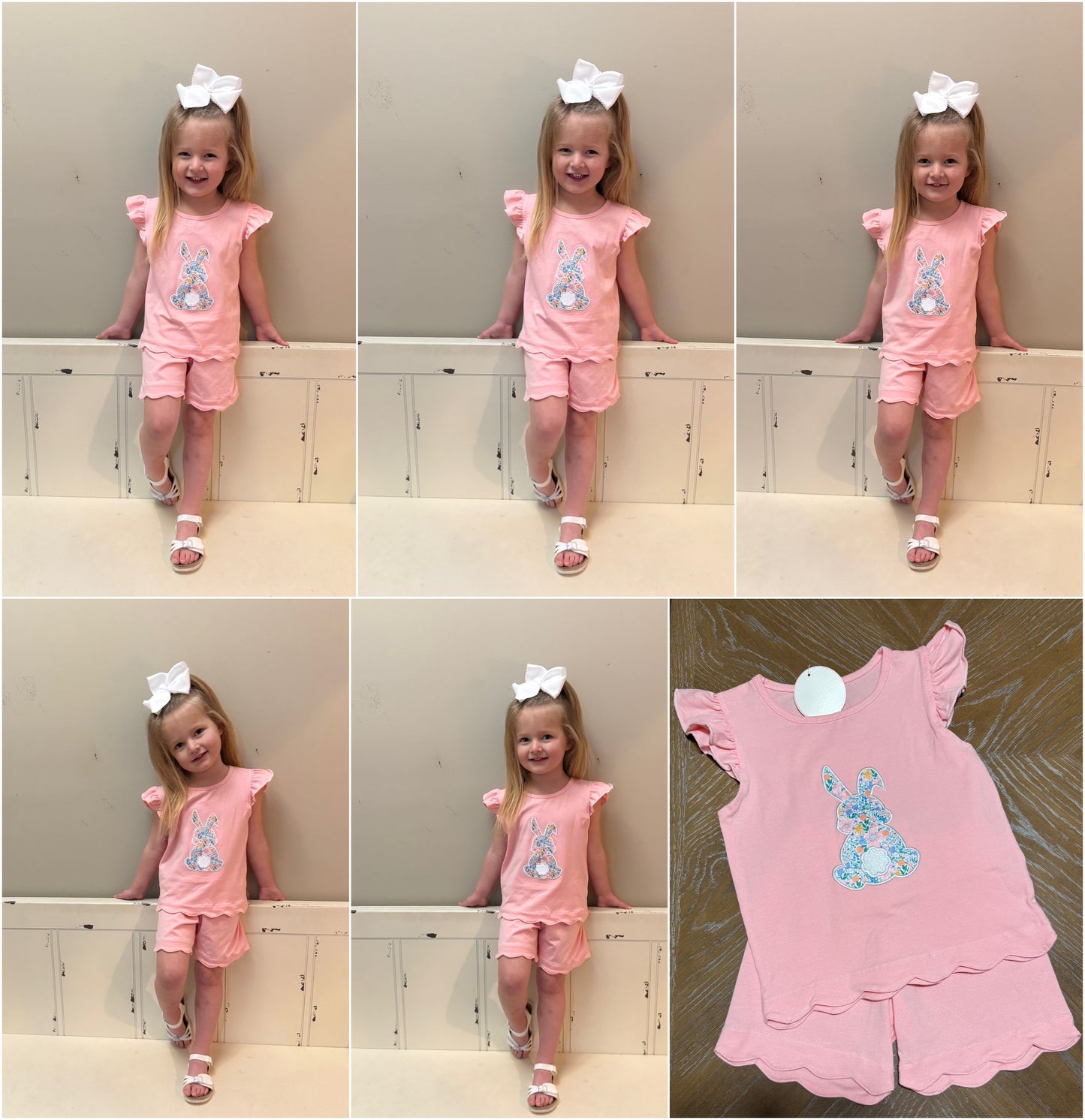 PINK BUNNY APPLIQUE RUFFLE SHORT SET
