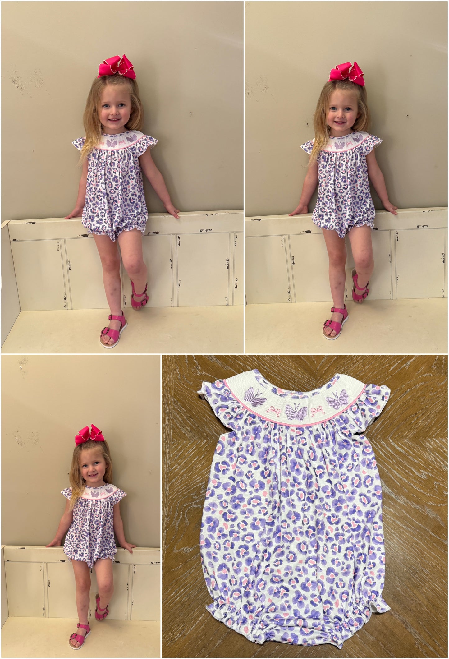 PURPLE LEOPARD BUTTERFLY SMOCKED BUBBLE