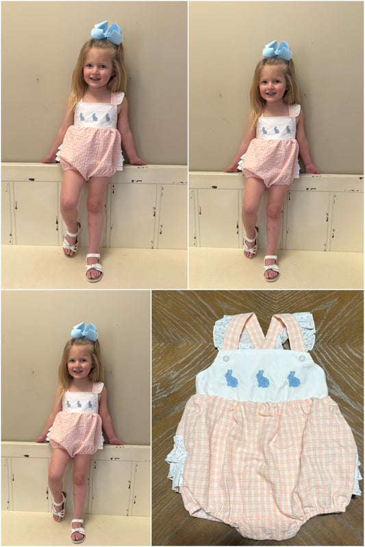 PINK BUNNY EMBROIDERY GINGHAM BUBBLE