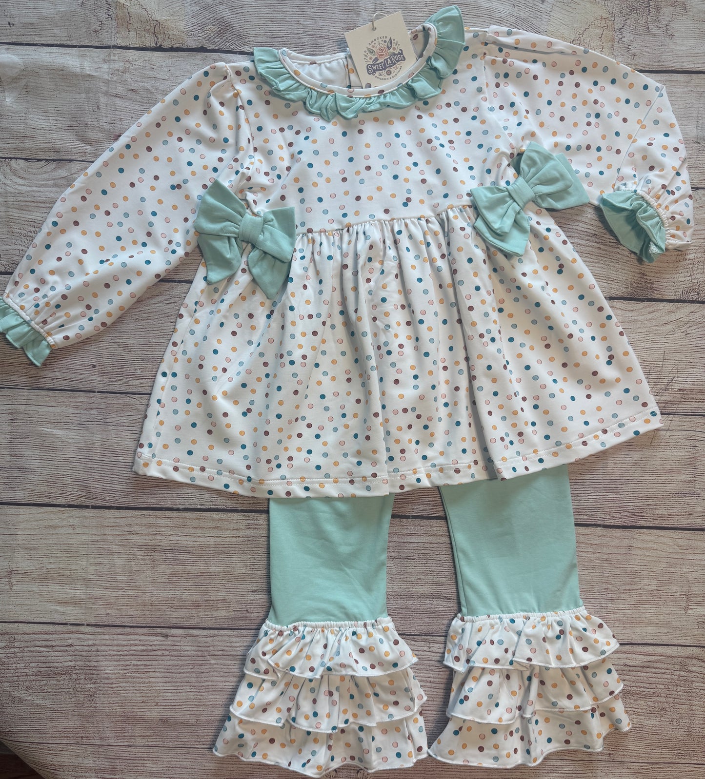 WHIMSICAL DOT KNIT PANT SET w/ BOWS