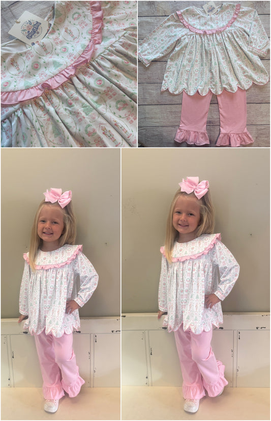 PINK & GREEN KNIT NUTCRACKER PANT SET
