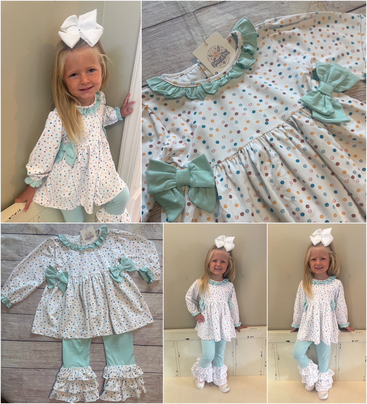 WHIMSICAL DOT KNIT PANT SET w/ BOWS
