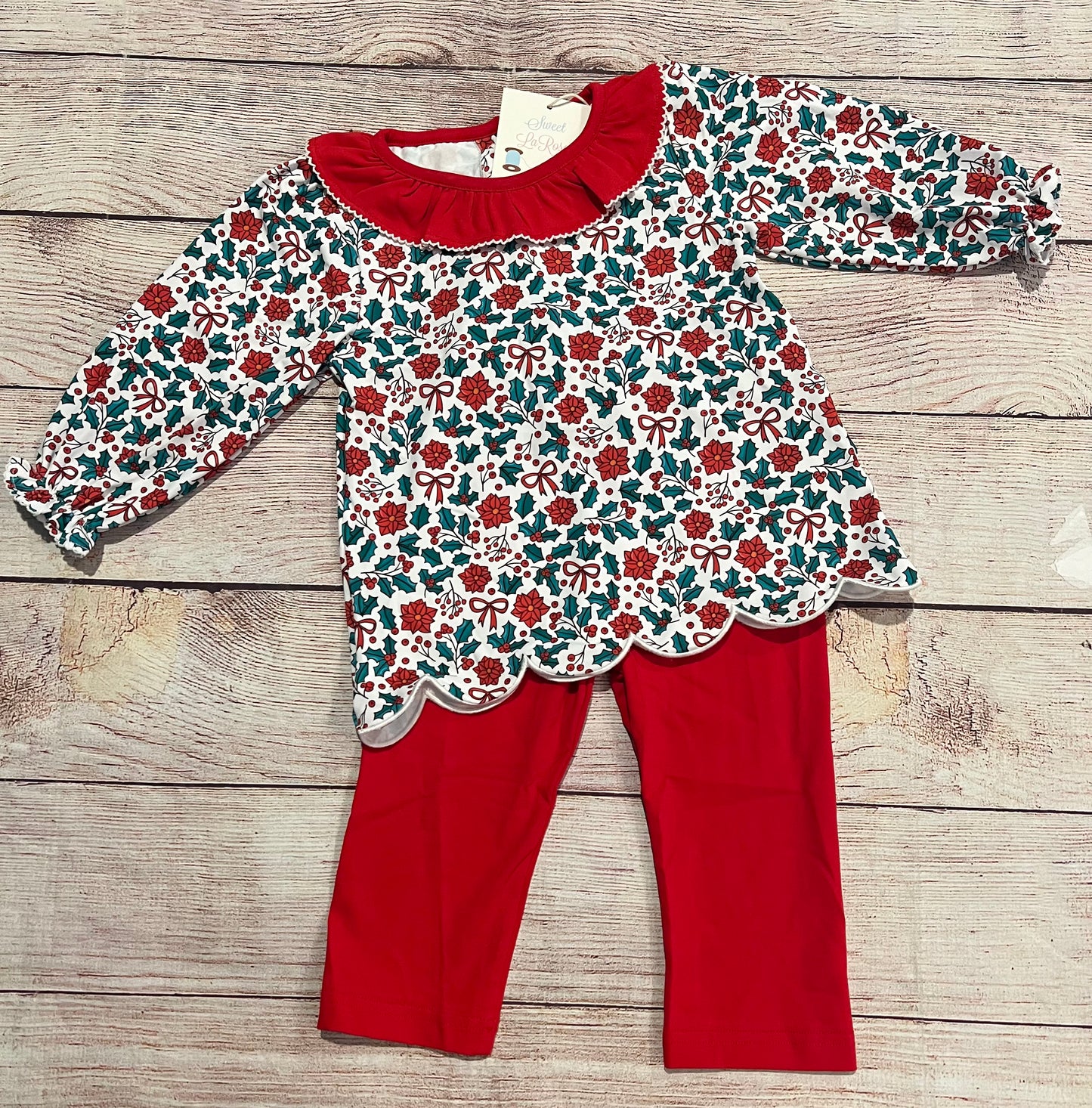 RED / GREEN POINSETTIA PANT SET