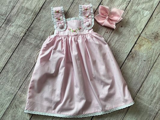 PINK HAND EMBROIDERED FLORAL & LACE DRESS (fully lined) (po212)