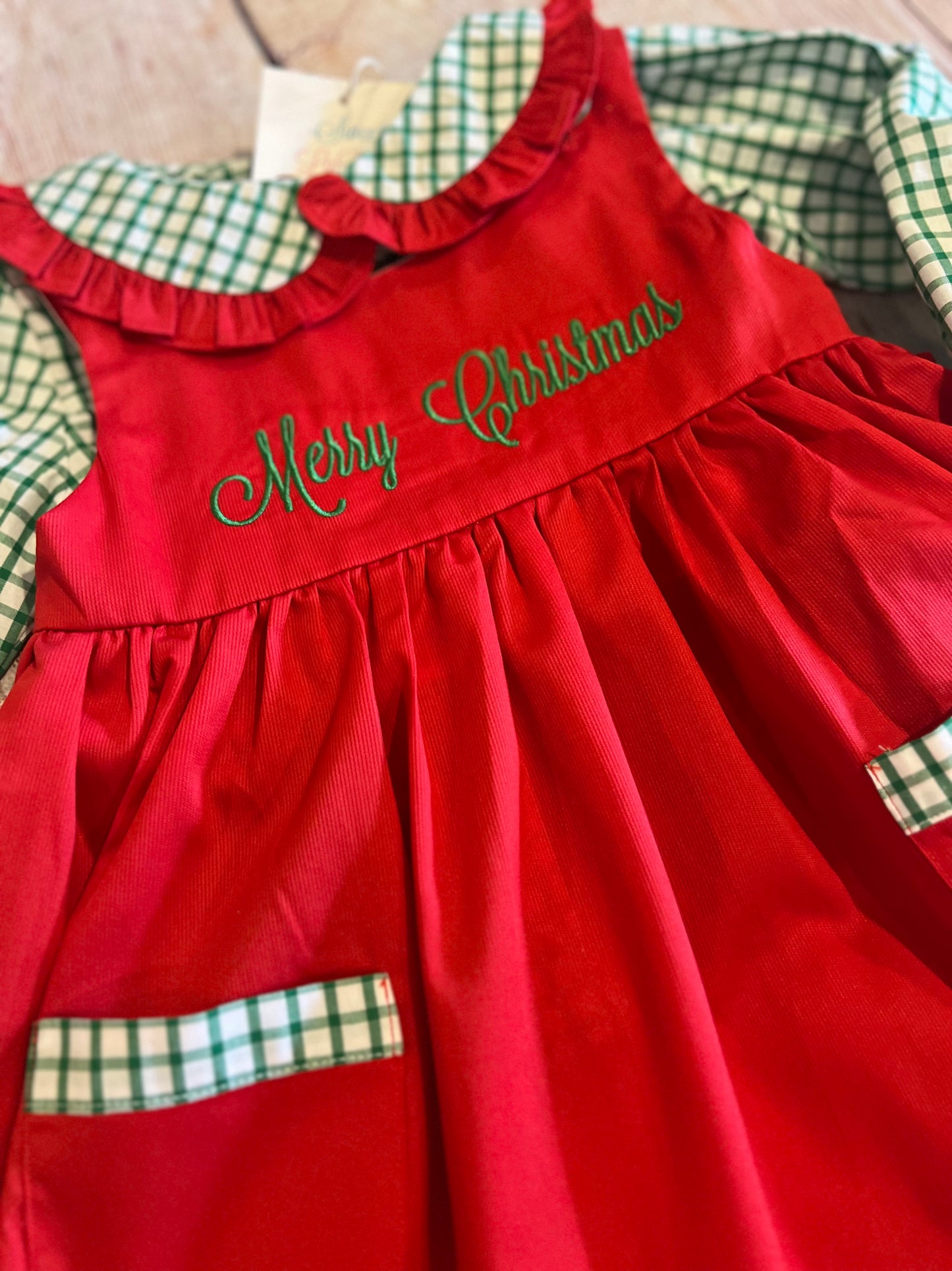 GREEN WINDOW PANE / RED "MERRY CHRISTMAS"  JUMPER SET