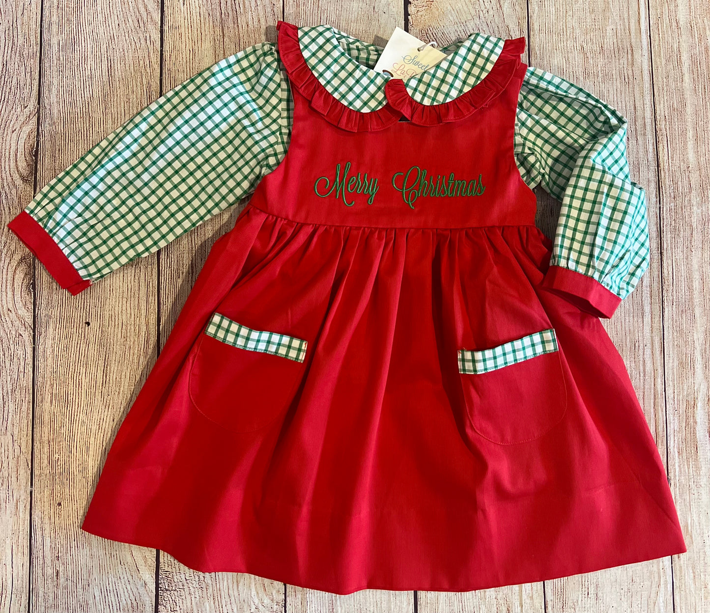 GREEN WINDOW PANE / RED "MERRY CHRISTMAS"  JUMPER SET