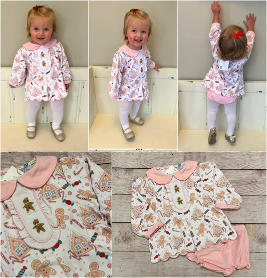 PINK GINGERBREAD BLOOMER SET