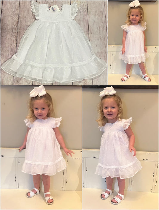 WHITE DOTTED SWISS DRESS  (fully lined) .. (po191 extras)