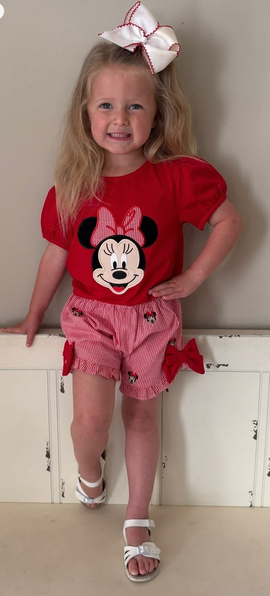 RED / BLACK APPLIQUE MINNIE SHORT SET(po227)