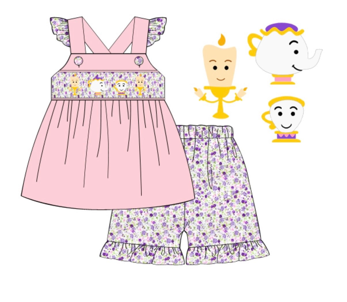 BEAUTY & THE BEAST HAND SMOCKED KNIT SHORT SET(po227)