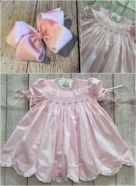 PINK SMOCKED DRESS w/ FLOWERS & RIBBONS // ETA MID APRIL // (po215)