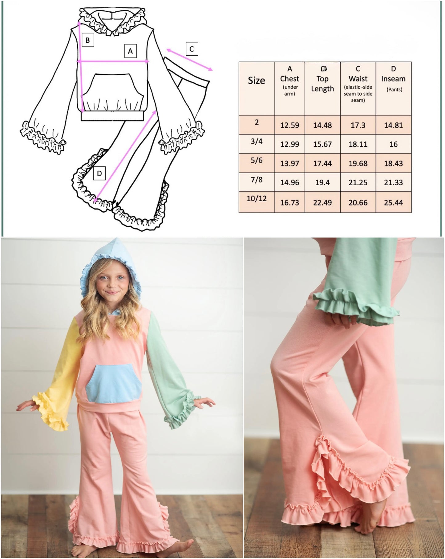 PASTEL COLOR BLOCK HOODED RUFFLE POCKET JOGGER SET (hood)