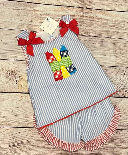 BLUE SEERSUCKER 3 CRAYON SHORT SET // ESTIMATED TO SHIP FROM THE VENDOR LATE MAY to EARLY JUNE (school)