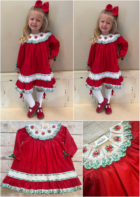 HAND EMBROIDERED CANDY CANE DRESS (fully lined)