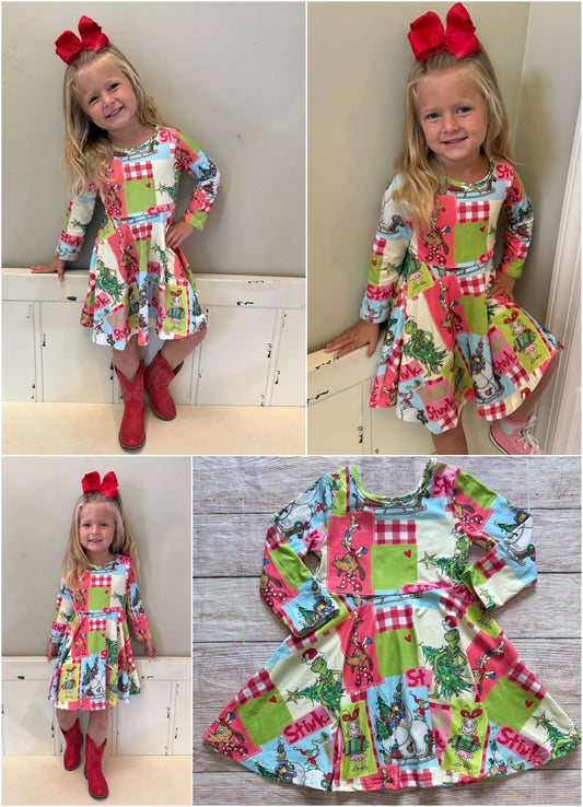 GRINCH PATCHWORK KNIT DRESS