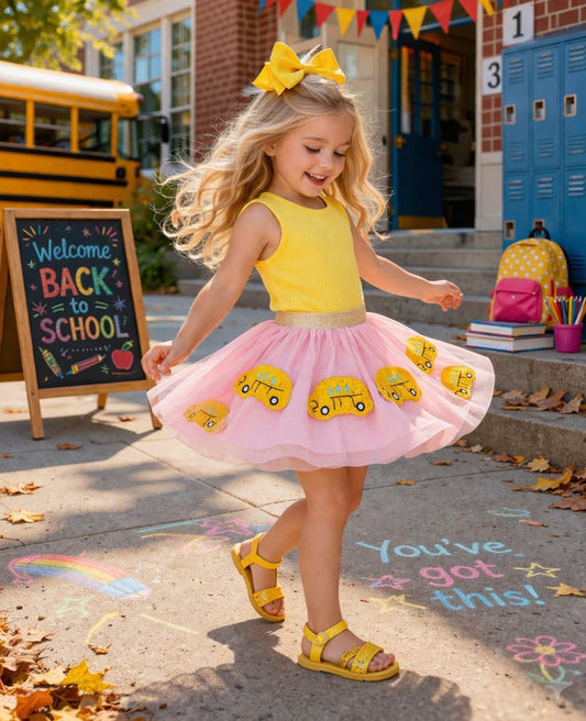PINK / YELLOW SCHOOL BUS TWIRLY SEQUIN TUTU (SHIRT NOT INCLUDED) // ETA MID MAY (school 3)