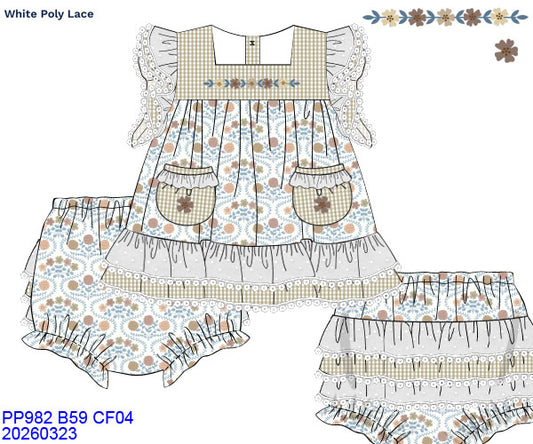 BLUE & KHAKI FLORAL LACE BLOOMER SET // ETA MID TO LATE JUNE (po220 extras)