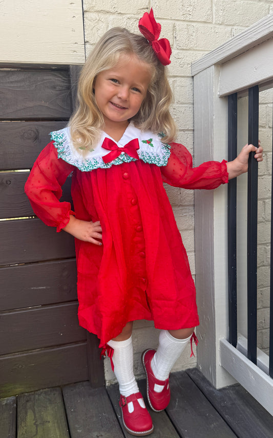 RED SWISS DOT DRESS // FULLY LINED