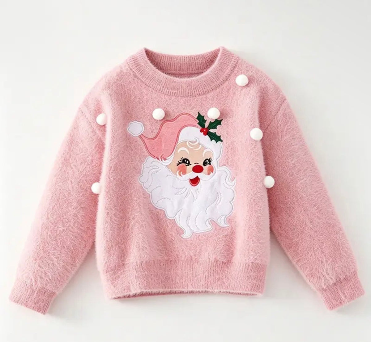 PINK POM POM SANTA APPLIQUE SWEATER (holiday)
