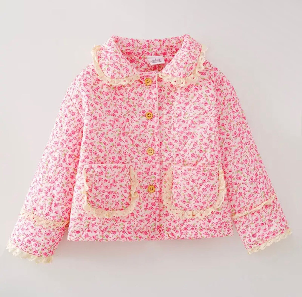 HOT PINK FLORAL QUILTED COAT w/ IVORY LACE (holiday)