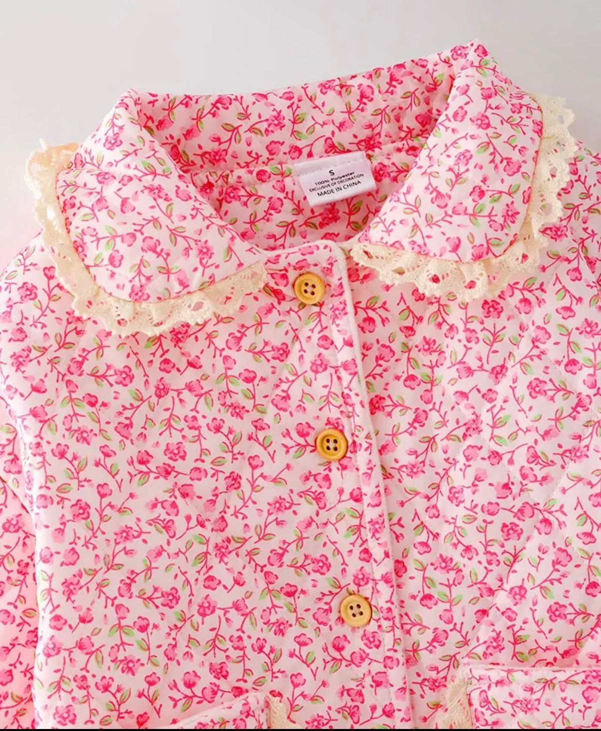HOT PINK FLORAL QUILTED COAT w/ IVORY LACE (holiday)