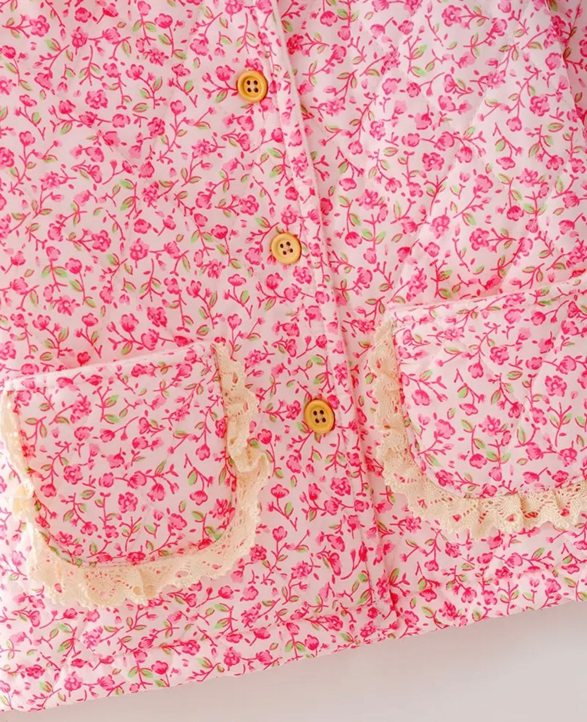 HOT PINK FLORAL QUILTED COAT w/ IVORY LACE (holiday)