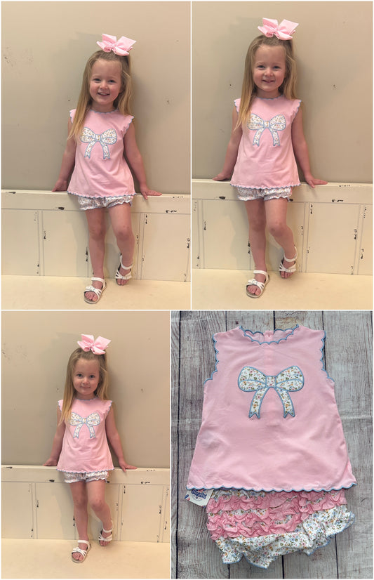 PINK FLORAL BOW BLOOMER SET  (fully lined) (po212)