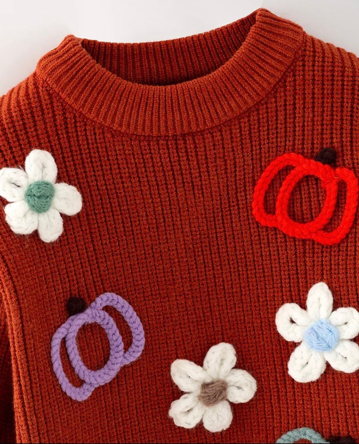 BROWN FLORAL & PUMPKIN EMBROIDERED SWEATER (holiday)