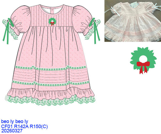 PINK SWISS DOT CHIFFON WREATH KNEE LENGTH DRESS // ETA LATE AUGUST (po224)