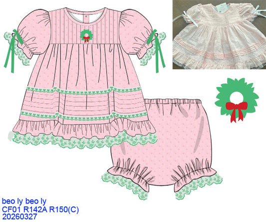 PINK SWISS DOT CHIFFON WREATH BLOOMER SET // ETA LATE AUGUST (po224)