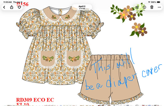 FALL FLORAL EMBROIDERED COLLAR & POCKETS BLOOMER SET w/ LACE // ETA MID TO LATE JUNE (po220)