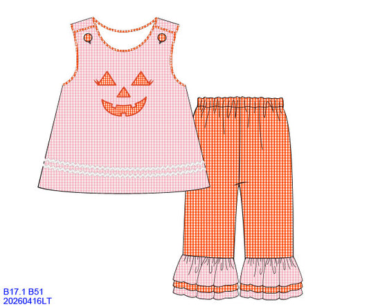 PINK / ORANGE GINGHAM HALLOWEEN JACK O’LANTERN PANT SET // ETA MID TO LATE JUNE (po220 extras)