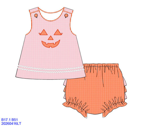 PINK / ORANGE GINGHAM JACK O’LANTERN BLOOMER SET // ETA MID TO LATE JUNE (po220 extras)