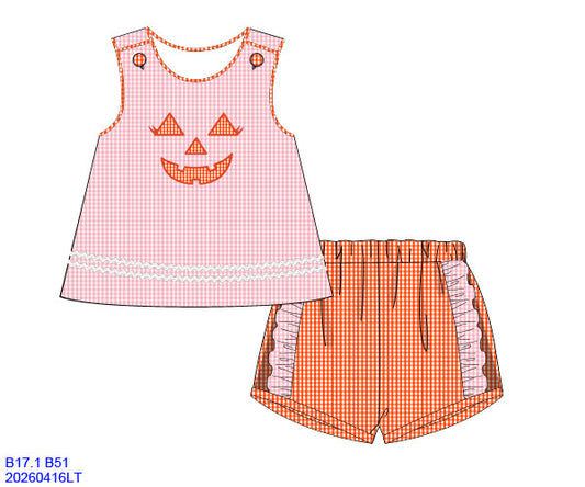 PINK / ORANGE GINGHAM JACK O’LANTERN SHORT SET // ETA MID TO LATE JUNE (po220 extras)