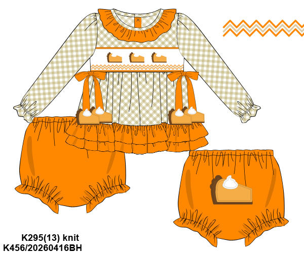 PUMPKIN PIE HAND SMOCKED BLOOMER SET w/ TIES // ETA LATE AUGUST (po224)