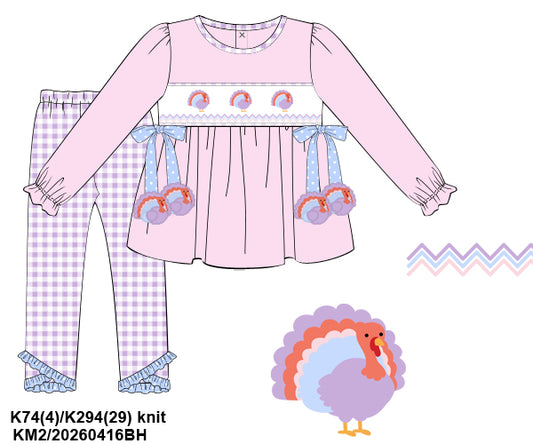 PINK & PURPLE HAND SMOCKED TURKEY PANT SET w/ TIES // ETA LATE AUGUST (po224)