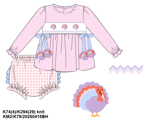 PINK & PURPLE HAND SMOCKED TURKEY BLOOMER SET w/ TIES // ETA LATE AUGUST (po224)