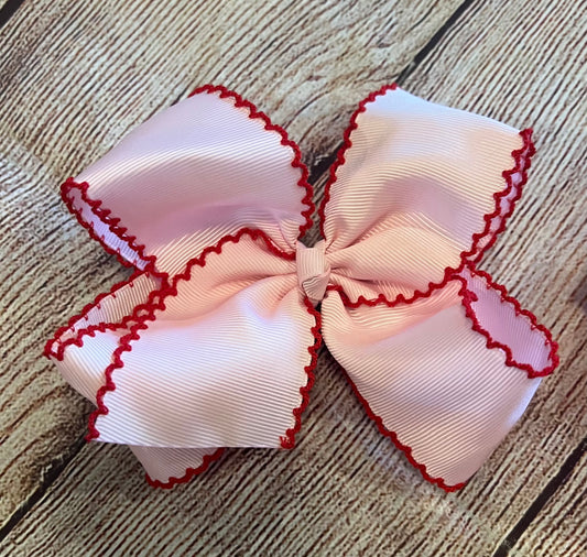 PINK HAIRBOW w/ RED TRIM w/ ALLIGATOR CLIP (po210)