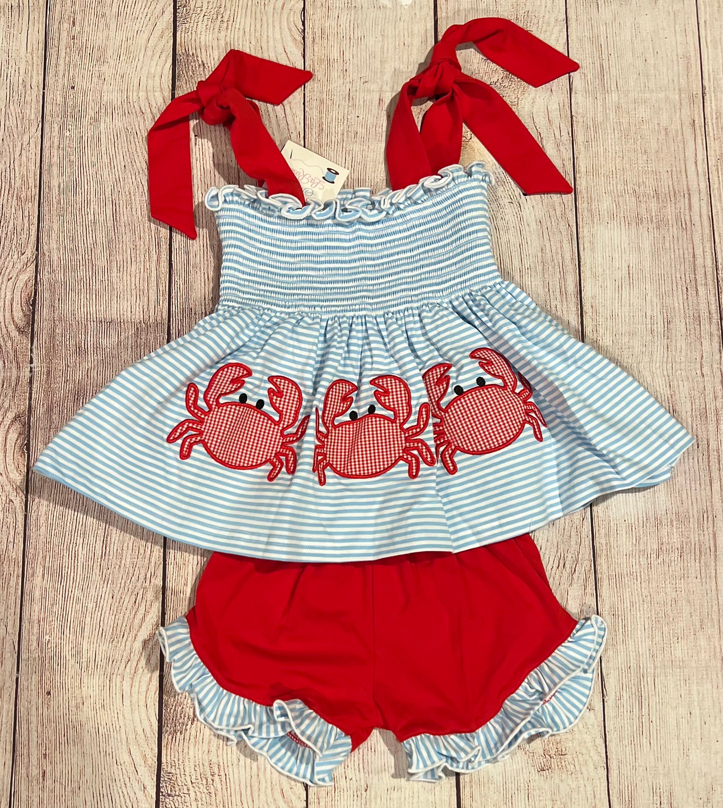 RED / BLUE STRIPE CRAB SHORT SET