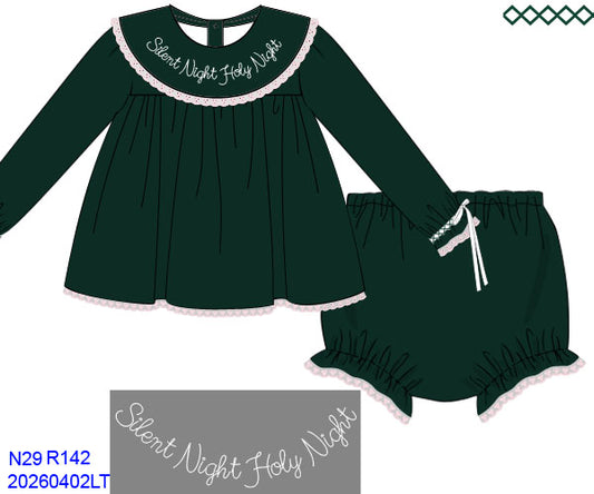 GREEN VELVET SILENT NIGHT HOLY NIGHT BLOOMER SET w/ LACE // ETA LATE AUGUST (po224)