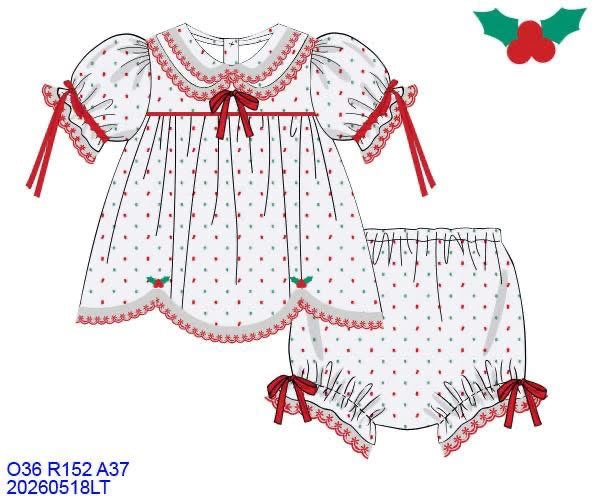 RED & GREEN SWISS DOT BLOOMER SET w/ LACE// ETA LATE AUGUST (po224)