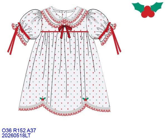 RED & GREEN SWISS DOT KNEE LENGTH DRESS w/ LACE// ETA LATE AUGUST (po224)