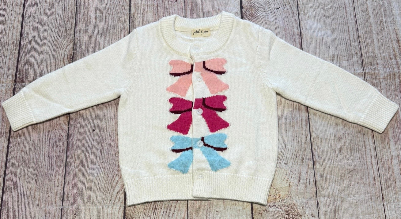 WHITE BOW CARDIGAN SWEATER
