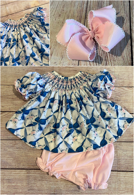 BLUE & PINK BOW GEOMETRIC BLOOMER SET // ETA MID TO LATE MAY (geo)