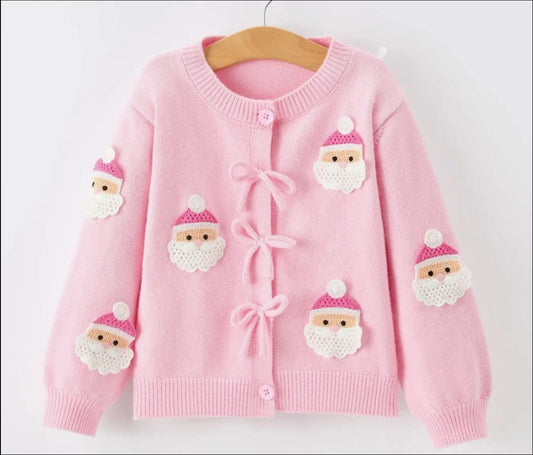 CHRISTMAS PINK SANTA BOW CARDIGAN SWEATER // ETA LATE AUGUST TO EARLY SEPT (PJS)