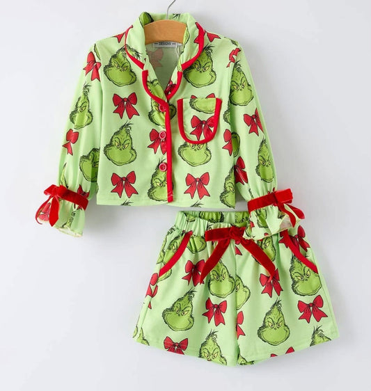 GREEN GRINCH CHRISTMAS BOW PAJAMAS // ETA LATE AUGUST TO EARLY SEPT (PJS)