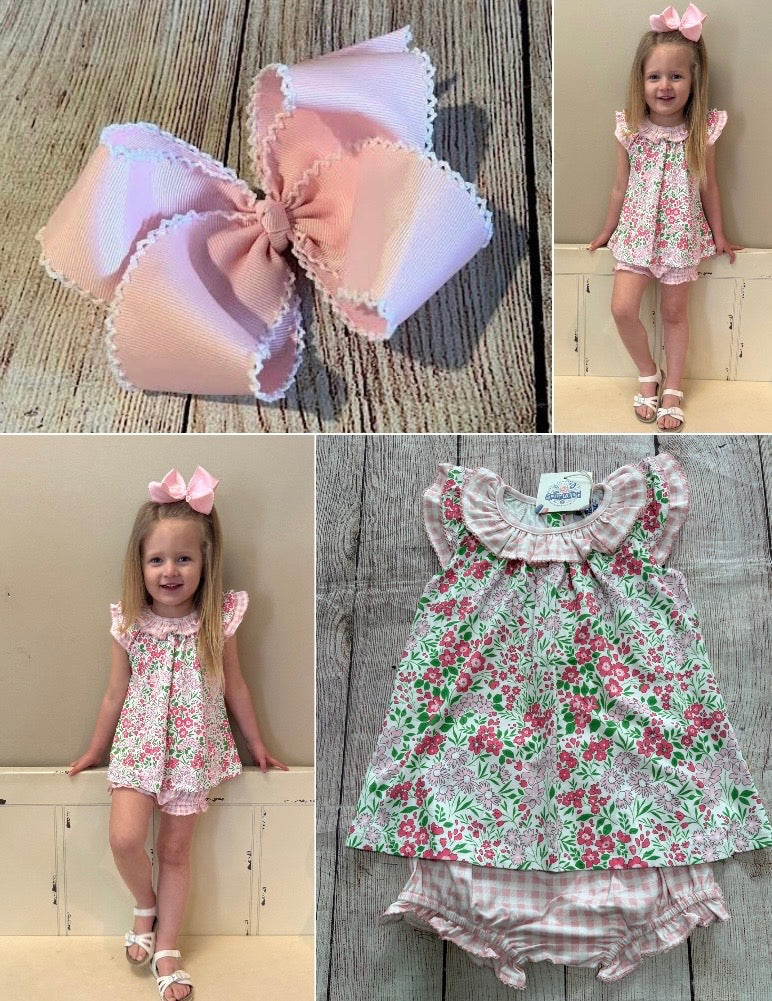 PINK / GREEN FLORAL KNIT BLOOMER SET