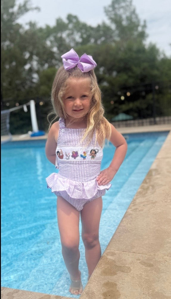 SMOCKED CHARACTER LAVENDER SWIMSUIT