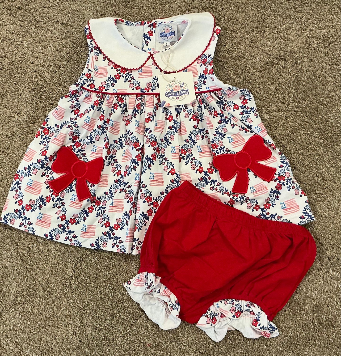 PATRIOTIC FLAG / FLORAL KNIT BLOOMER SET w/ POCKETS